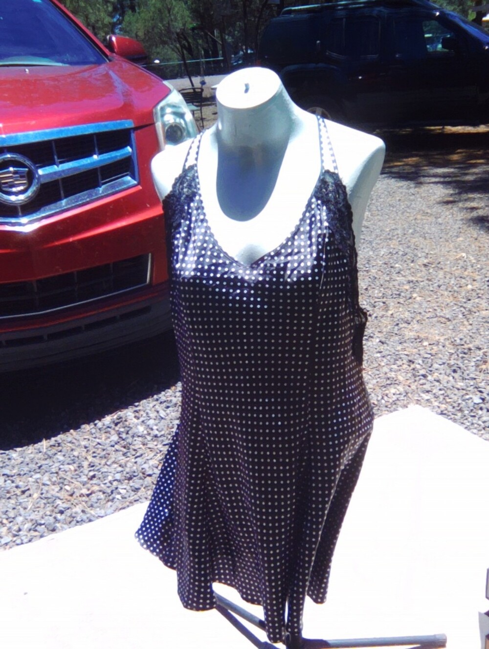 Polka Dot Cross-Back Chemise Slip in Black - Picture 2 of 4
